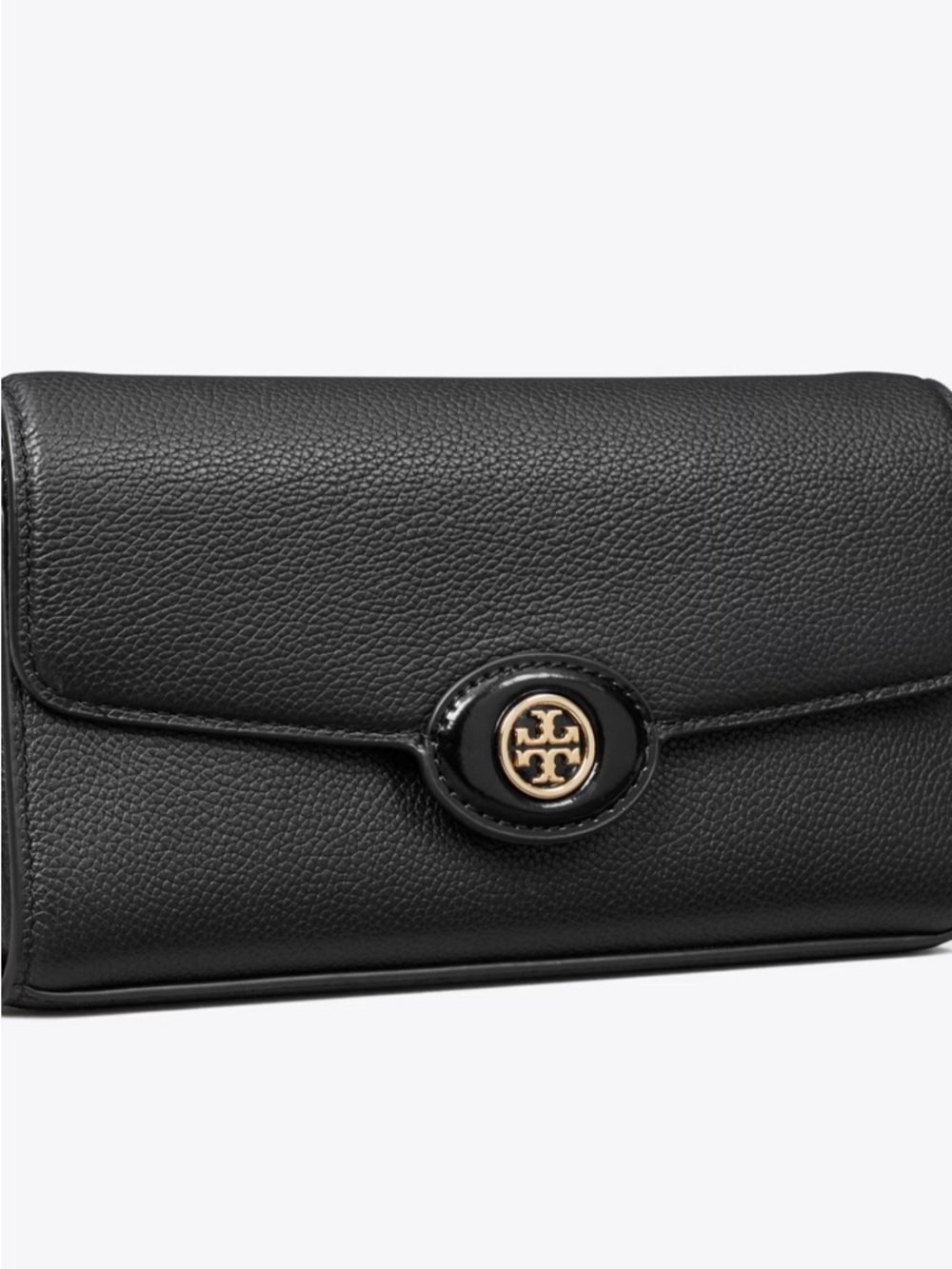 Tory Burch Black Pebbled Leather Robinson with Gold Logo NWT